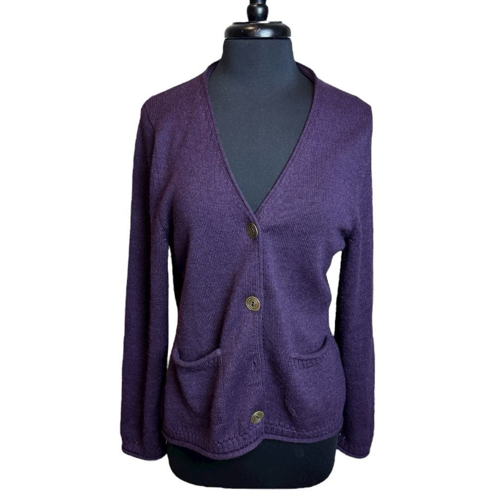 Kuna 100% Baby Alpaca Deep Plum Cardigan Sweater Size Small
